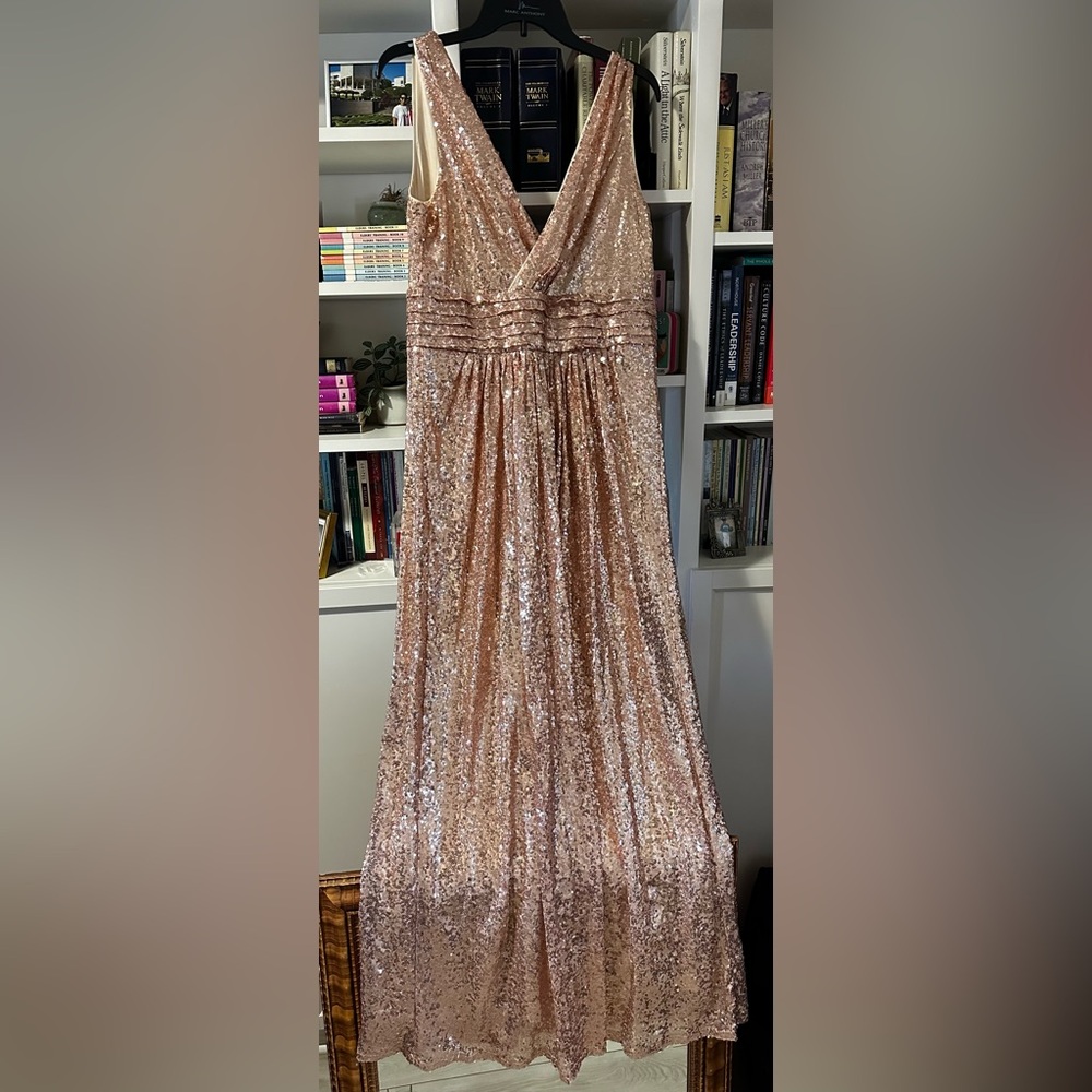 Rose Gold Sequins Maxi Dress Gown Sz L